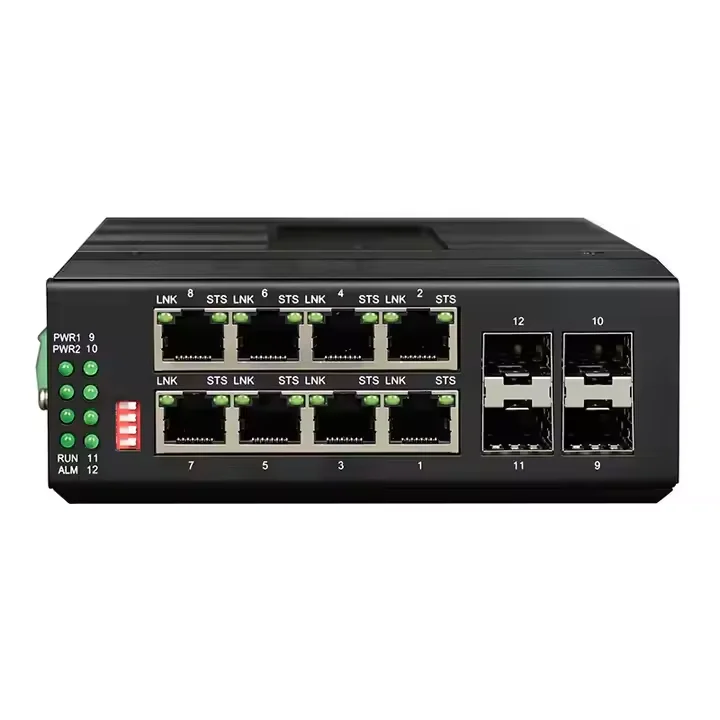 Industrial ERPS Managed DIN Rail 8 Port Gigabit Ethernet and 4 1000M SFP Industrial Network Switch
