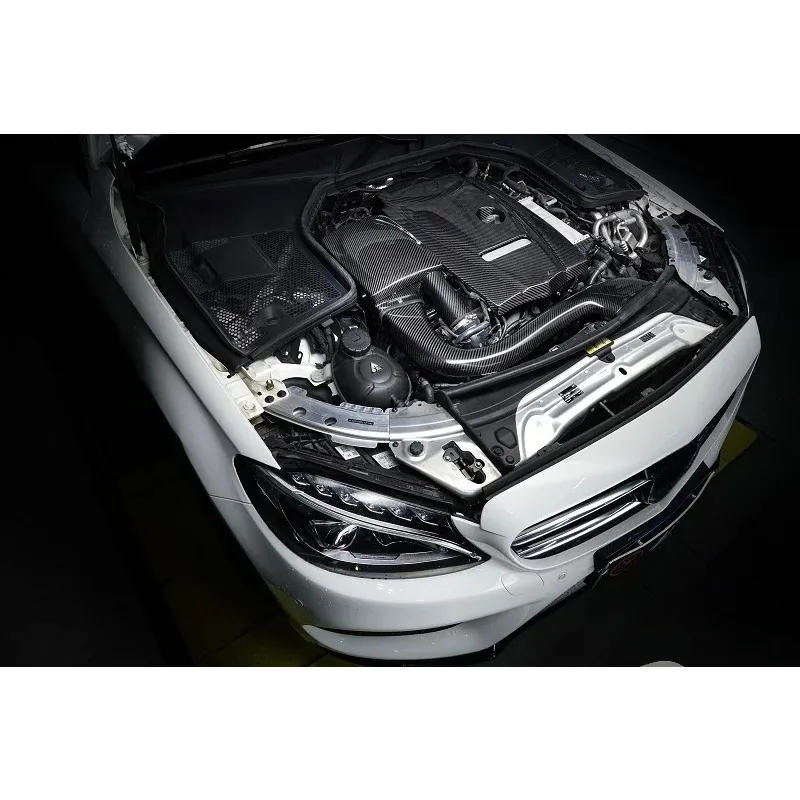 Sistema de admissão de ar frio de fibra de carbono seca real de desempenho 14-18 para Mercedes Benz W205 C180/C200/C260/C300 Tubo de admissão de ar do motor