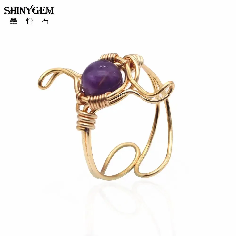 

ShinyGem Amethyst Opening Adjustable Ring Schmuck Woman Retro Sense Design 18k Gold Plated Mastercrafted Twisted Handmade Ring