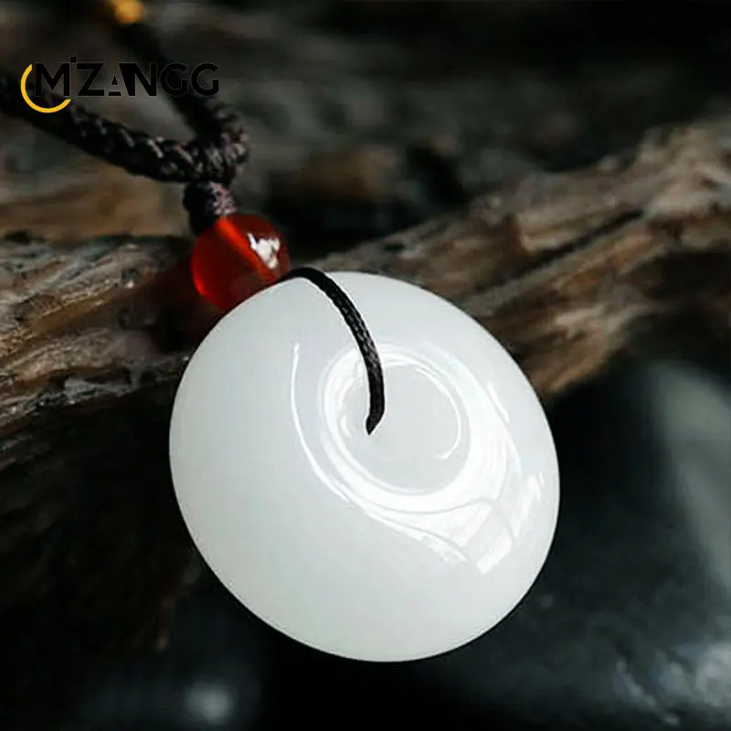 Natural White Jade Donut Pendant Hand-carved  Fashion Jewelry Lucky Amulet Gift for Men and Women