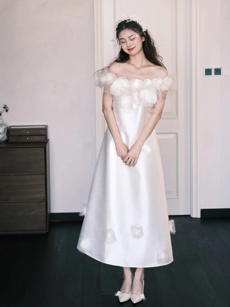 

Ретро-платье с цветочным декором на одно плечо, легкое, для помолвки, дня рождения, бала, свадьбы, торжества