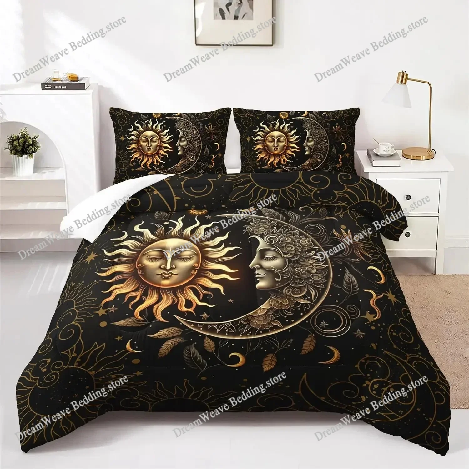 Sun and Moon Bedding Set KingQueen Size Twelve Constellations Zodiac Comforter Cover Adults Astrology Polyester Duvet Cover519