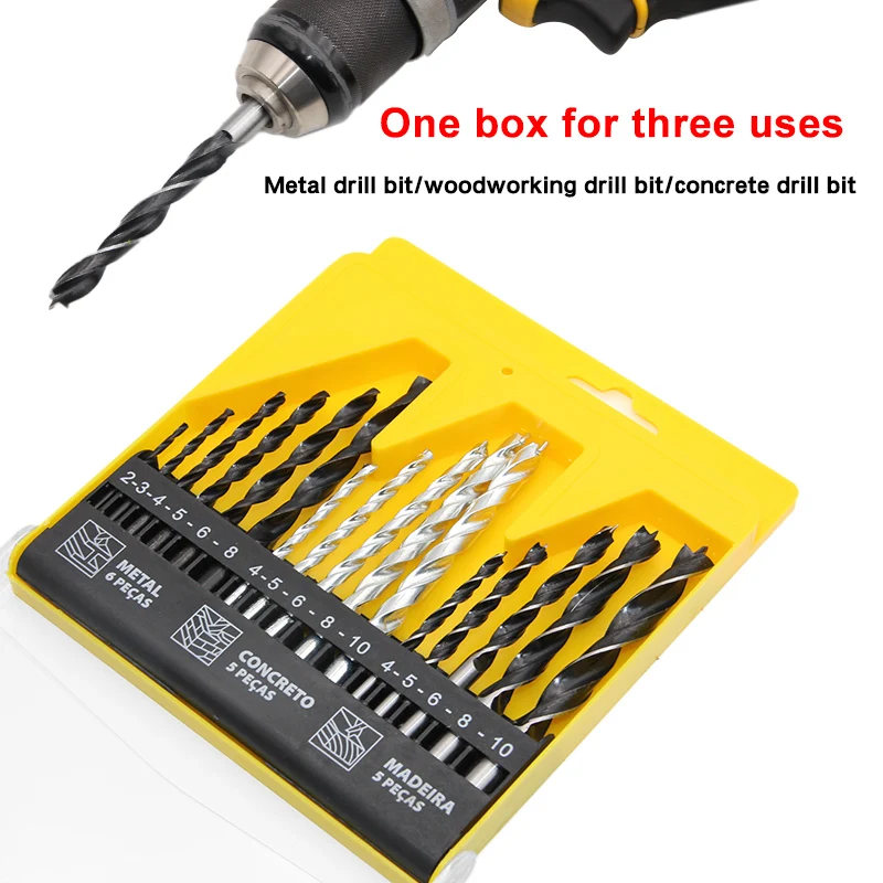 건설용 드릴 3포인트 목공 드릴 16종 믹스 직선 핸들 비트 플라스틱 목재 금속 트위스트 드릴 위치 지정 도구 액세서리