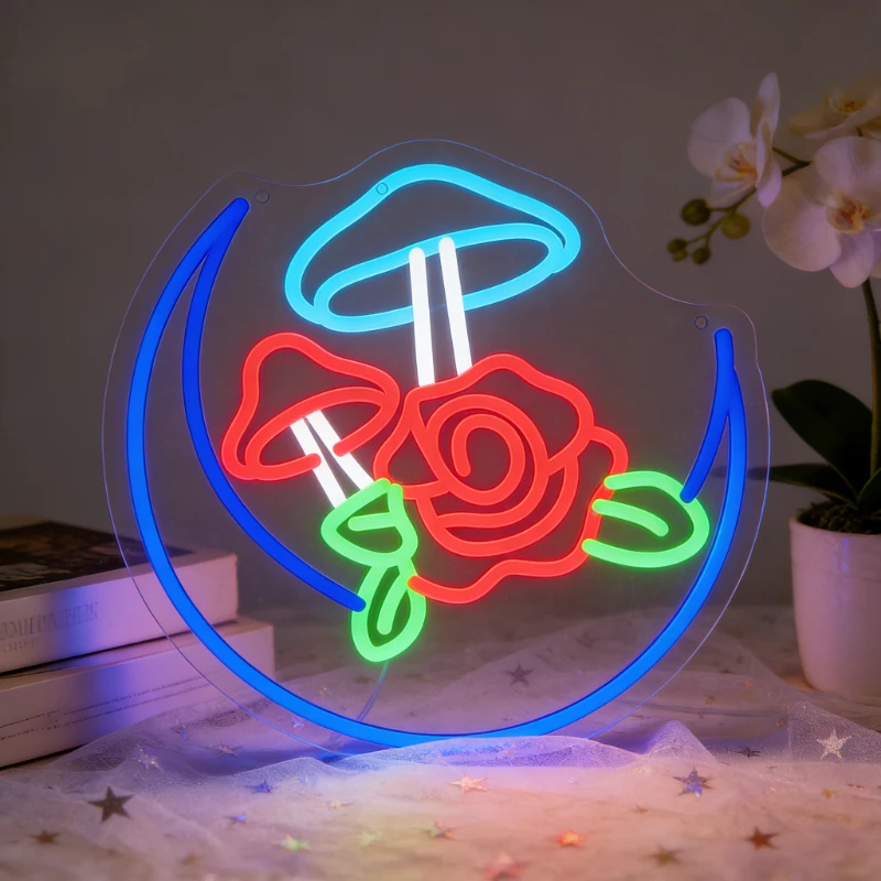 

Mushroom Rose Neon Sign LED Night Light USB Aesthetic Mushroomcore Room Decor Lamp for Bedroom Living Room Cafe Bar Gift