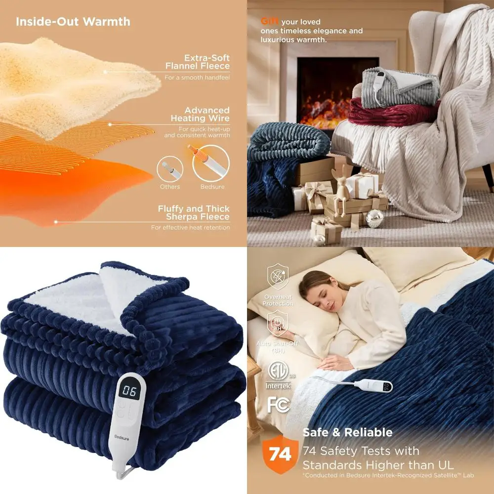 

Twin Size Electric Blanket with 10 Timers, 6 Heat Levels, and Auto-Off, Ideal for Grandma (62x84, Navy)