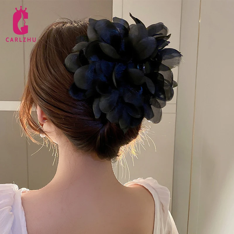 

Elegant Fairy Black Mesh Floral Petals Acrylic Hair Clip Crab Clips Hair Claws Women Flower Fashion Hair Accessories