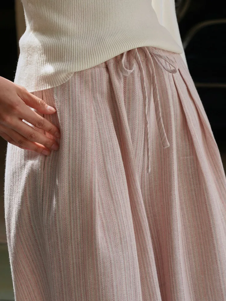 LANMREM Wide Leg Pants For Women Striped High Elastic Waist Korean Causal Straight Trousers Female Clothes 2023 New 2YA2203