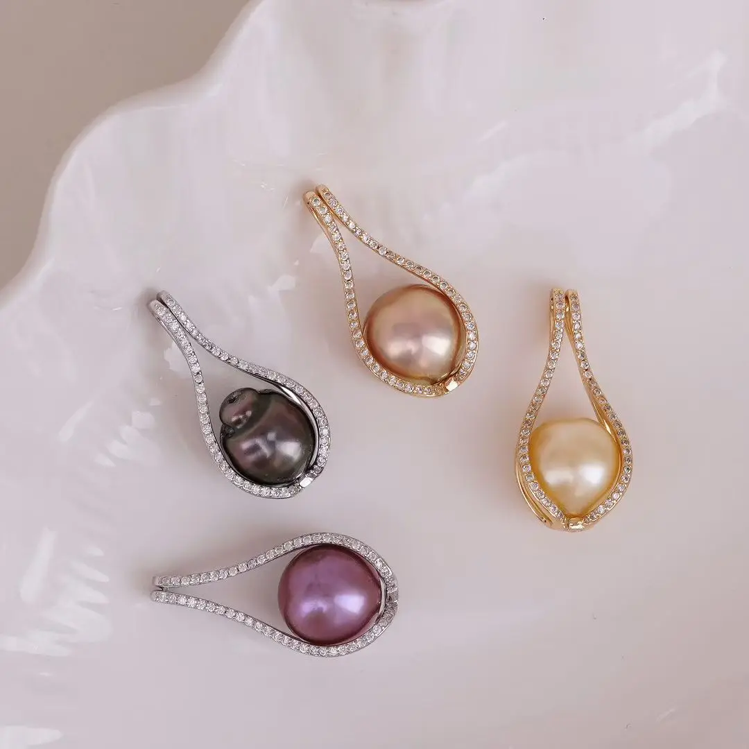 

Wholesale S925 Sterling Silver Pendant Mounts Base Findings Settings Mountings Jewelry Fittings for 11-12mm Pearls 3pcs/lot