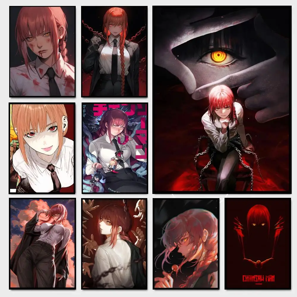 Anime Chainsaw Man Makima Poster Moisture-proof Self-adhesive Decor Living Room Bedroom Party