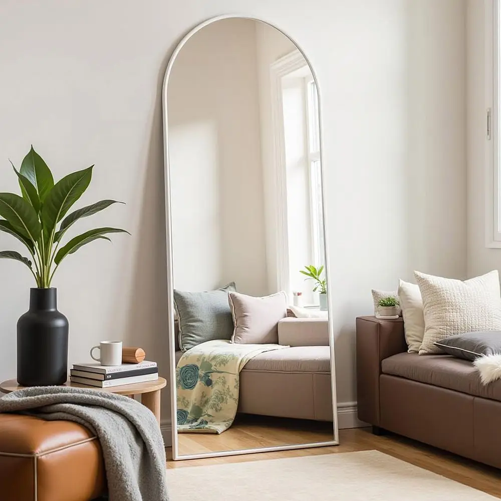 

Арочное зеркало в полный рост, 56x20, напольное или настенное, идеально подходит для гостиных и ванных комнат (белое)