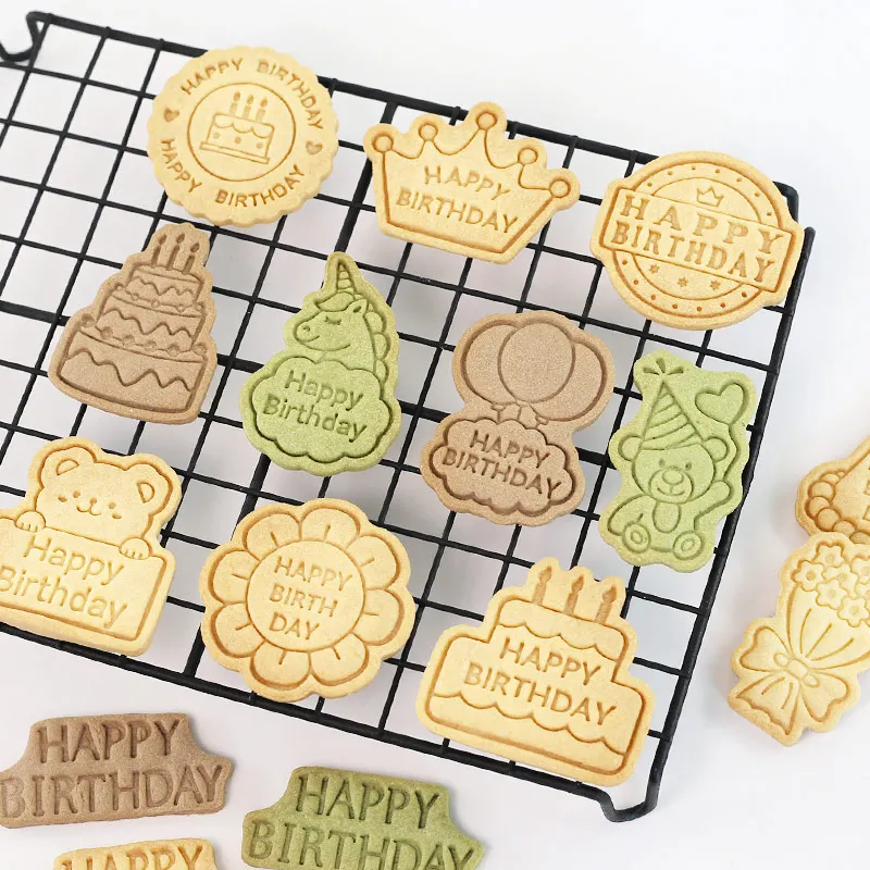 8 шт., формочка для печенья с днем рождения и штампом, форма для печенья с единорогом, сделай сам, кухонные формы для выпечки, инструменты для детского душа, детский день рождения