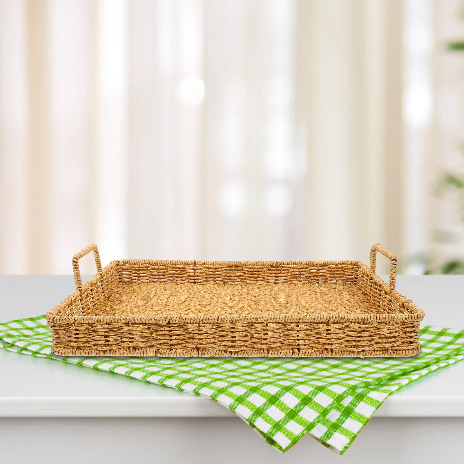 

Bread Tray with Double Handles Premium PP Material Retro Style Multi-Function Storage for Cake Dessert Fruits Snacks Serving