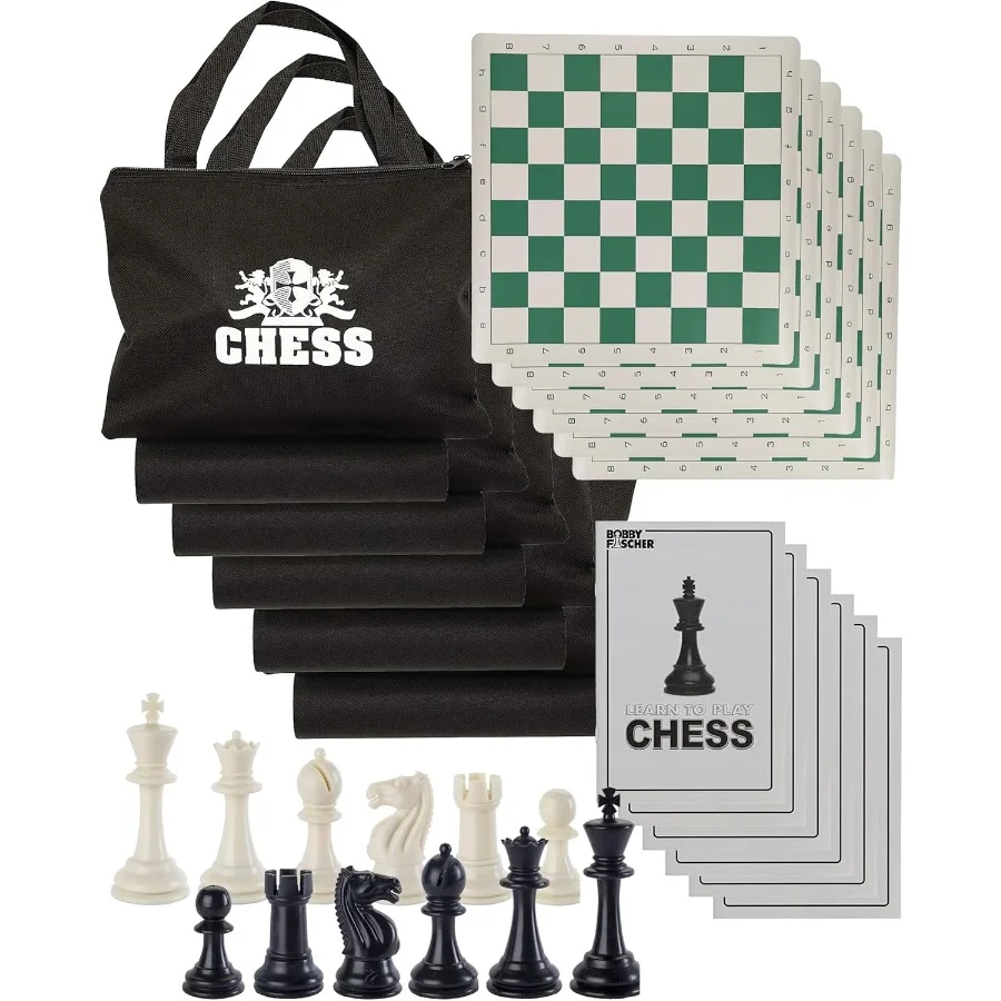 

WE Games Chess Set Tournament Style with 34 Pieces Vinyl RollUp Board Storage Bag Equalizer Dice Perfect for Adults Engaging in