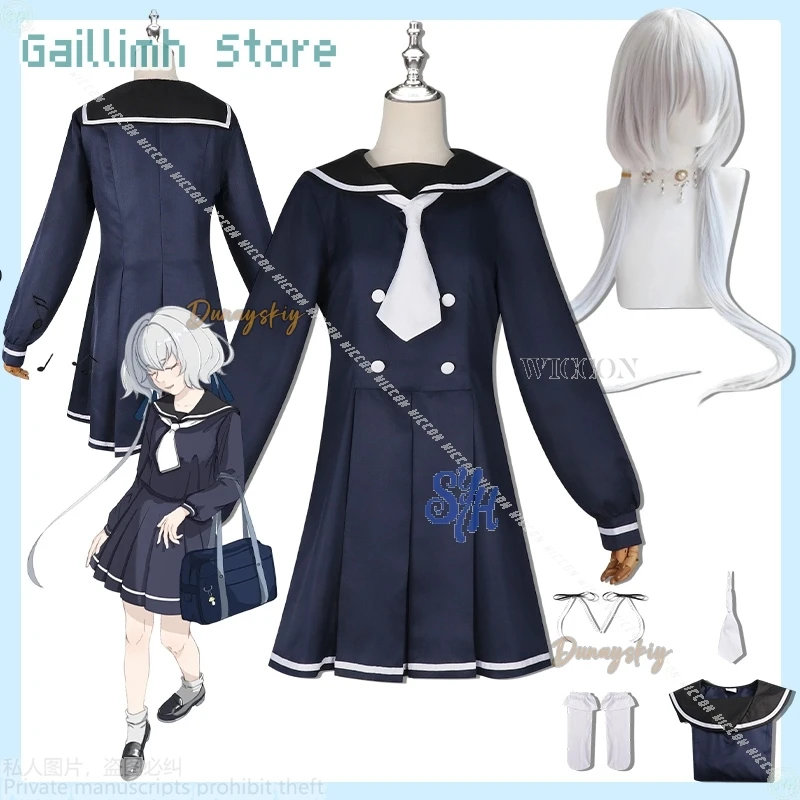 

Konno Junko 코스프레 의상 ZOMBIE LAND SAGA Anime Kawaii Dark Blue Japanese School JK Dress Cute Lolita Long Wigs Halloween Party Cos