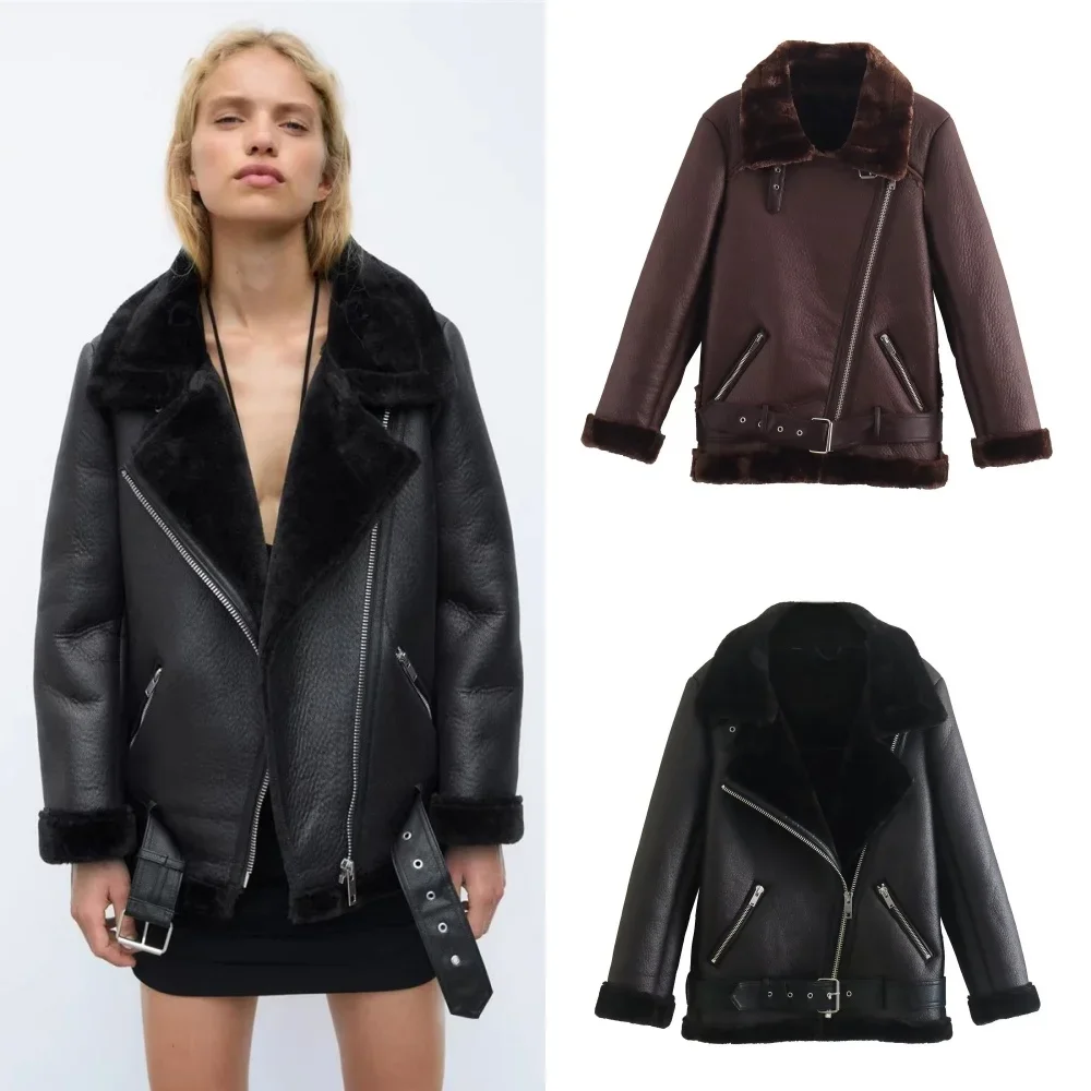 

2024 The New Women's Jacket with Extra Thick Warm and Extra Thick Lamb Feather Rider Jacket with Artificial Fur Outerwears