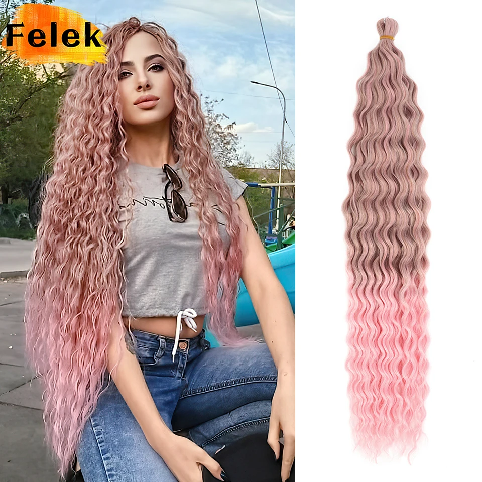 

Ombre Розовые кудри Ариэль Волосы Волна воды Твист Вязание крючком Волосы Синтетические вязанные крючком косы Наращивание фиолетовых 22 30-дюймовых плетеных волос
