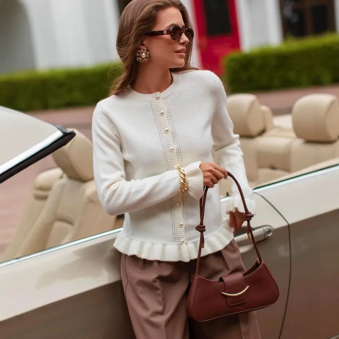 

Textured Cardigan Soft Designer Button Cardigan Elegant Ribbed Casual Cardigan Lightweight Cropped Comfortable Cardigans