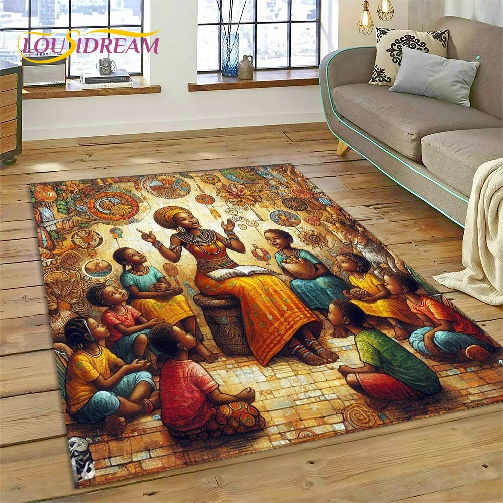 Cartoon Africa Ethiopian Custom Painting Art Carpet Rug for Bedroom Living Room Home Sofa Decoration,kids Large Decor Floor Mat