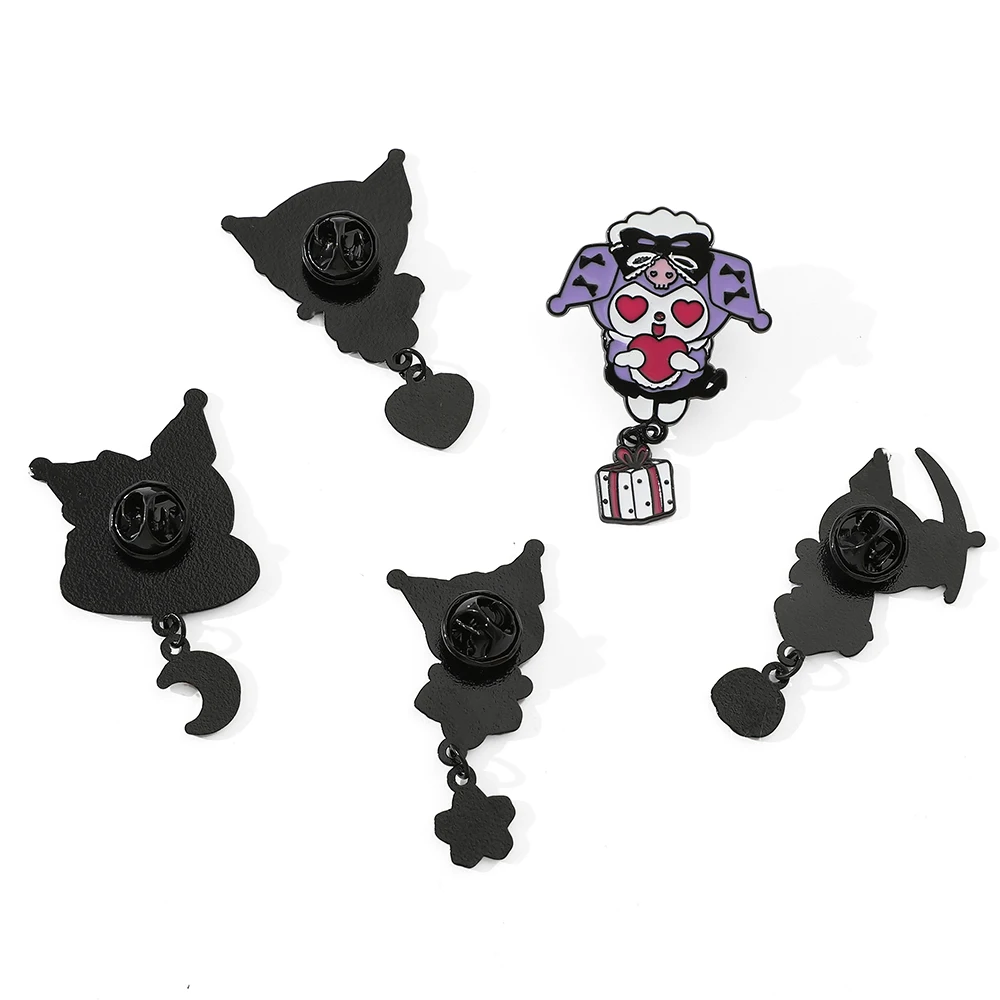 5 Pcs Creative Halloween Sanrio Brooch Cartoon Kuromi Enamel Pin Metal Badge Jewelry Backpack Clothing Accessories Festive Gift