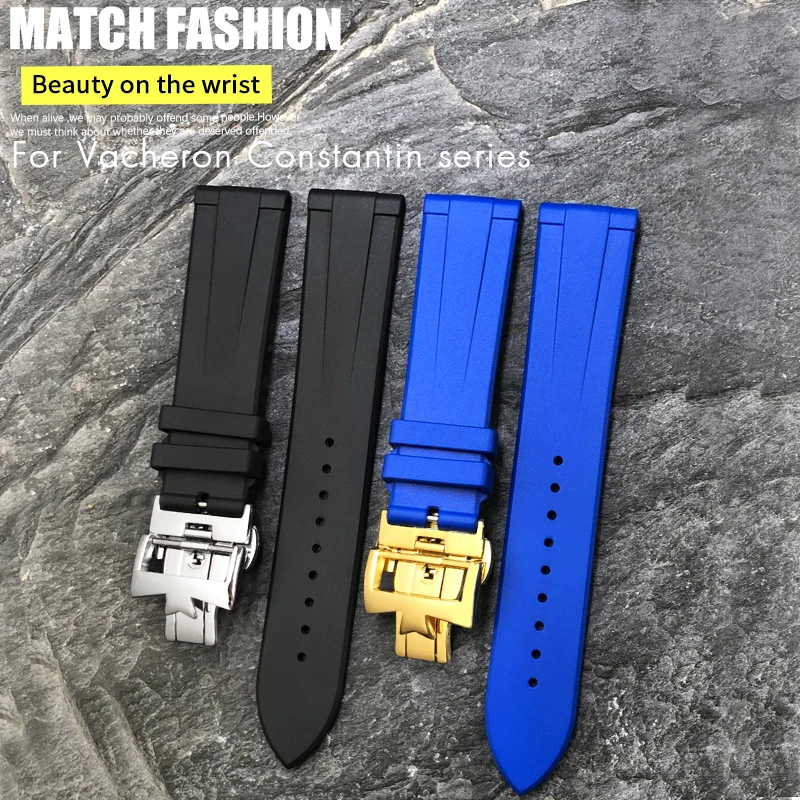 ONECMN FKM WatchBand 19mm 20mm 21mm 22mm For Vacheron Constantin Colorful Soft Fluorine Rubber Watch Strap Butterfly Clasp