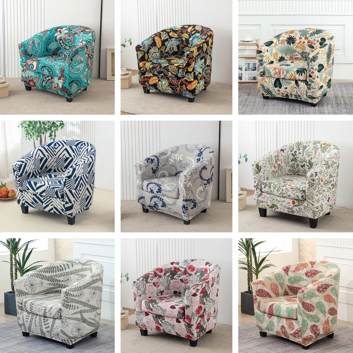 

Stretch Club Chair Slipcover 2 Piece Printed Tub Chair Slipcover Stretch Round Barrel Chair Slipcovers Furniture Protector