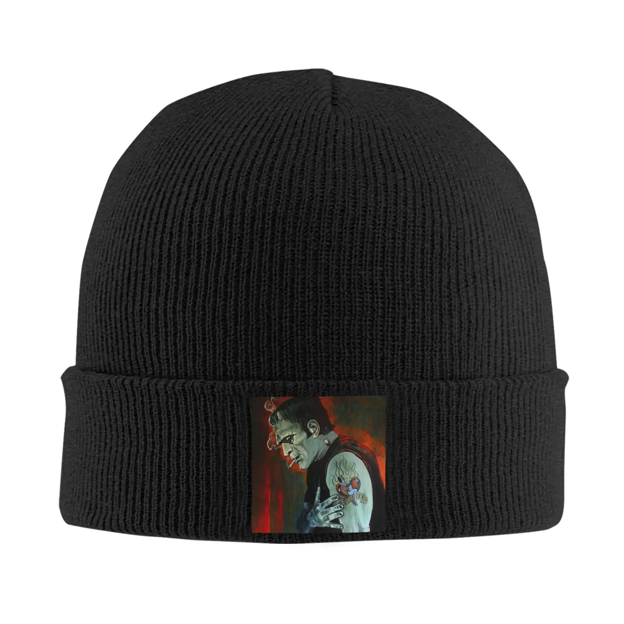 Broken Hearted Frankenstein Monster Tattoo Art Skullies Beanies Caps Streetwear Winter Warm Knitting Hat Adult Bonnet Hat