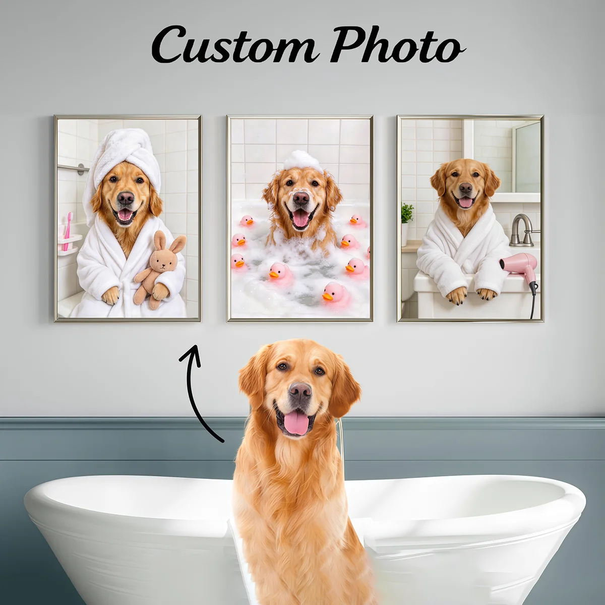 3PCS Custom Pet Bathroom Style Poster, Fun Pet Poster Gifts, Bathroom Wall, Halloween Christmas Home Decoration