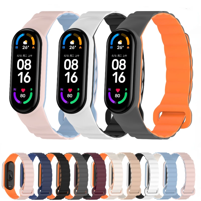 Silicone Magnetic Loop Strap for Xiaomi Mi Band 7 6 5 4 3 Bracelet Wristband Correa for Mi Band 7 6 5 Mi Band 3 4 5 Belt Correa