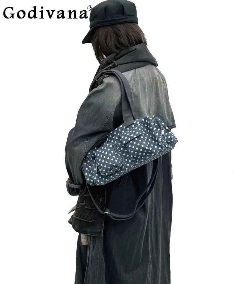 

Two-dimensional Japanese Original Lolita Blue and White Polka Dots Handbag Sweet and Cool Girl Casual Commuter Messenger Bag