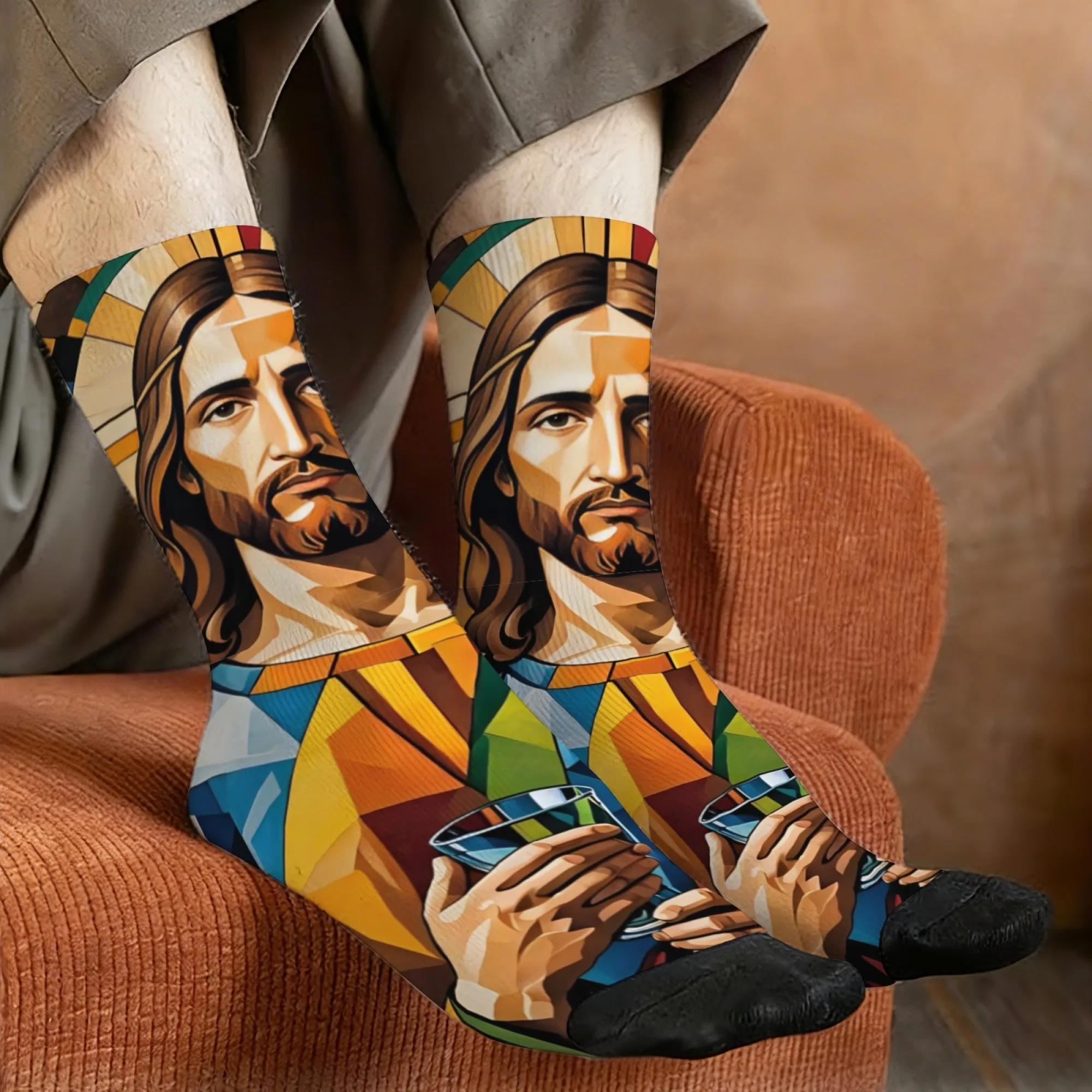 

Мужские носки с святым причастием на тему Иисуса, современный дизайн, удобные противоскользящие уличные повседневные спортивные носки, забавные компрессионные носки