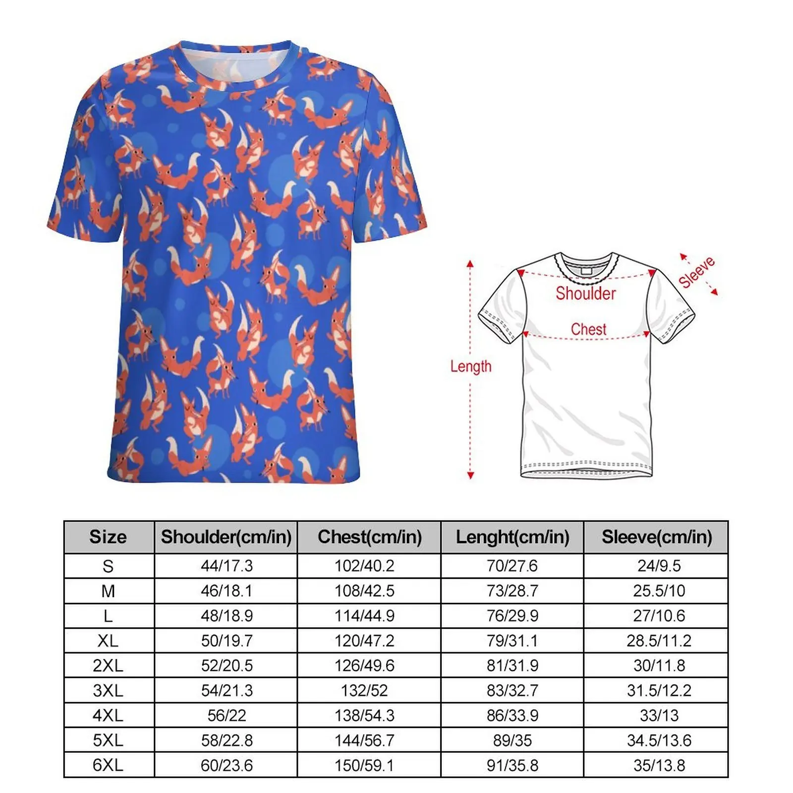 Premium T Shirt Cute Fox Print T-Shirts Wild Animal Kawaii Vintage Tee Shirt For Men Short Sleeve Design Oversized Tops