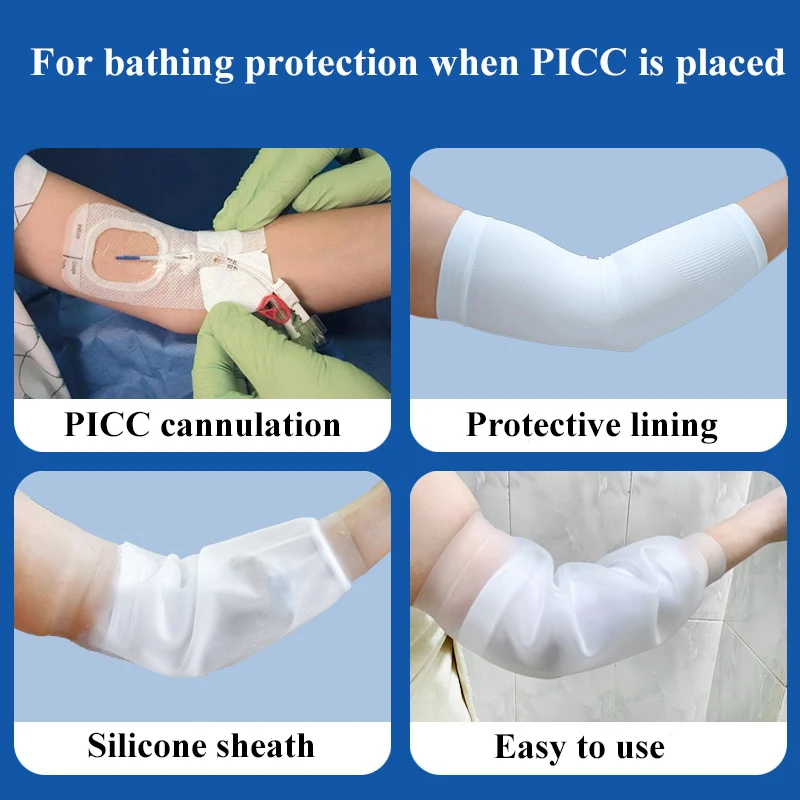 Catéter médico de silicona PICC impermeable para lesiones de heridas, aguja Indwelling, vendaje, fijación para brazo, cubierta protectora para baño y ducha