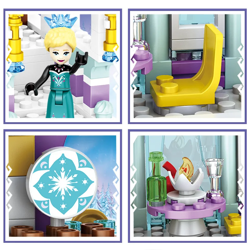 & Friend princesse luxe châteaux de glace aire de jeux maison films hiver neige cheval figurines blocs de construction ensemble jouet pour les filles bricolage cadeau