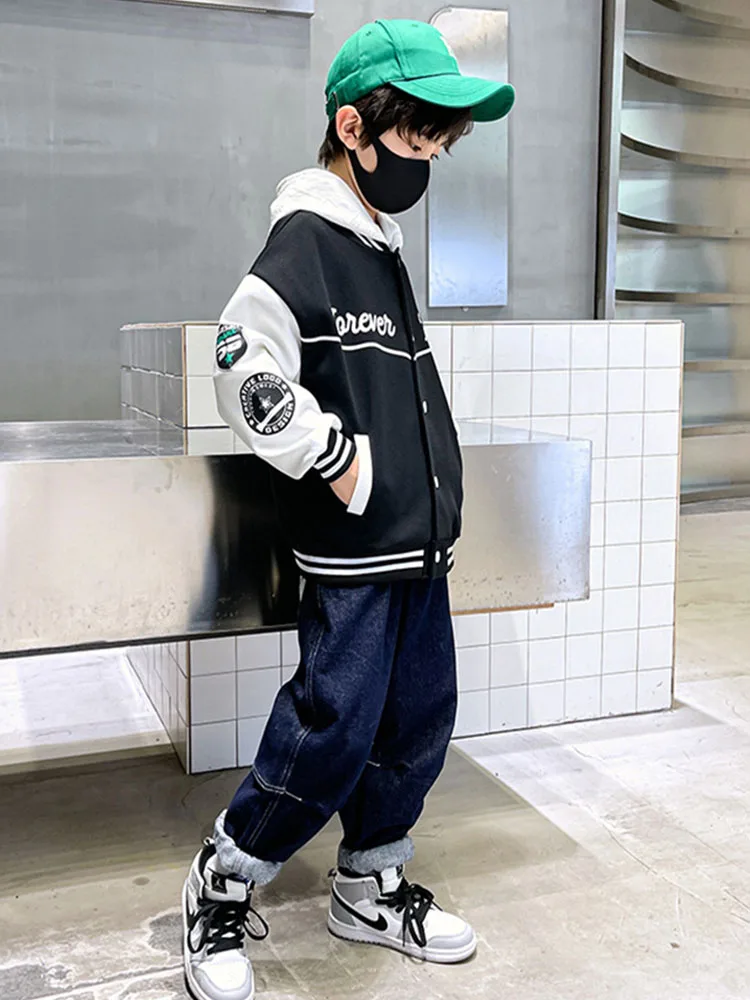 Children Boys Baseball Uniform Jacket Kid Windbreaker Coat Fashion Letter Printing Outerwear Sports Casual Clothes For 2-14 Year