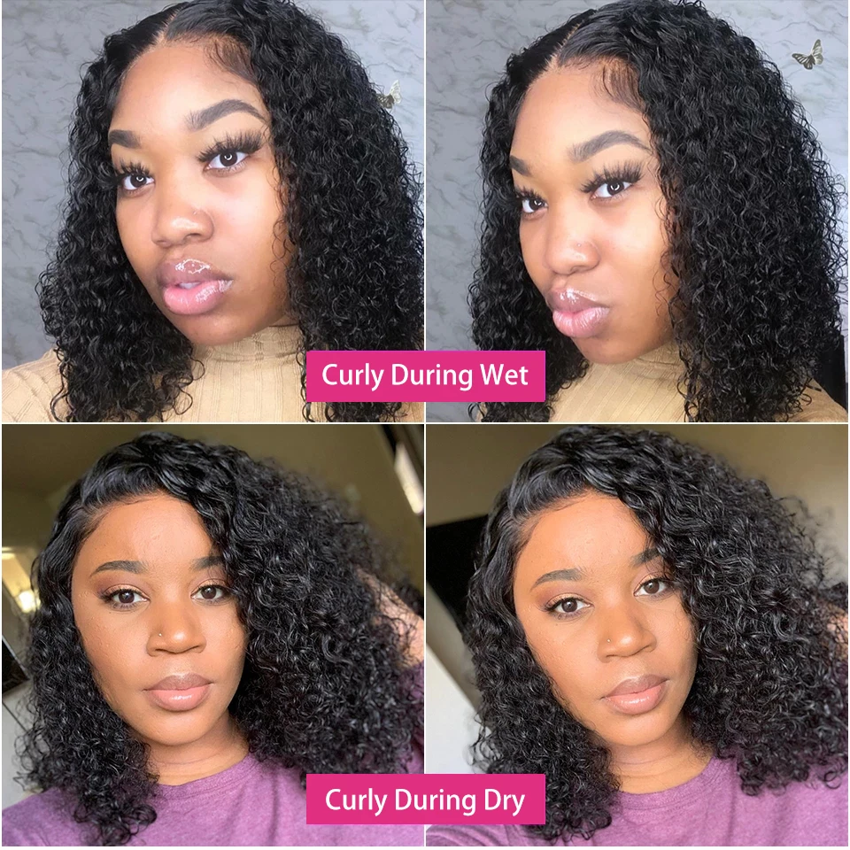 Deep Wave 180% Density Pre-Plucked Side Part Short Bob 13x4 Lace Frontal Brazilian Virgin Human Hair Wigs For Black Woman