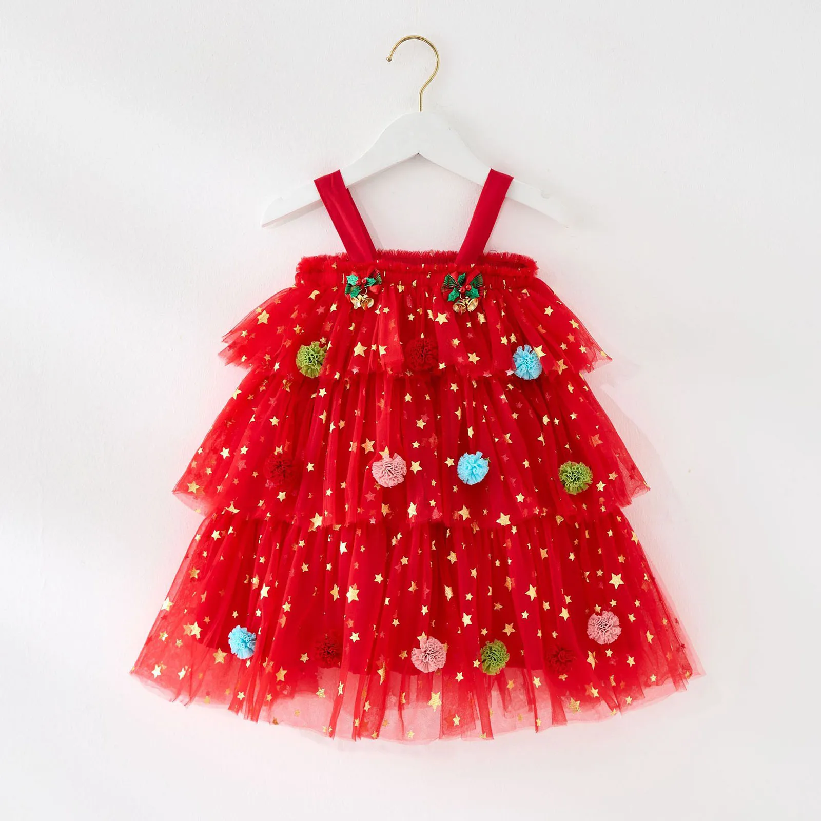 Toddler Baby Little Girl Christmas Sleeveless Dress Star Sequin Layered Tutu Tulle Dress Kids Girls Cake Smash Xmas Tree Dresses