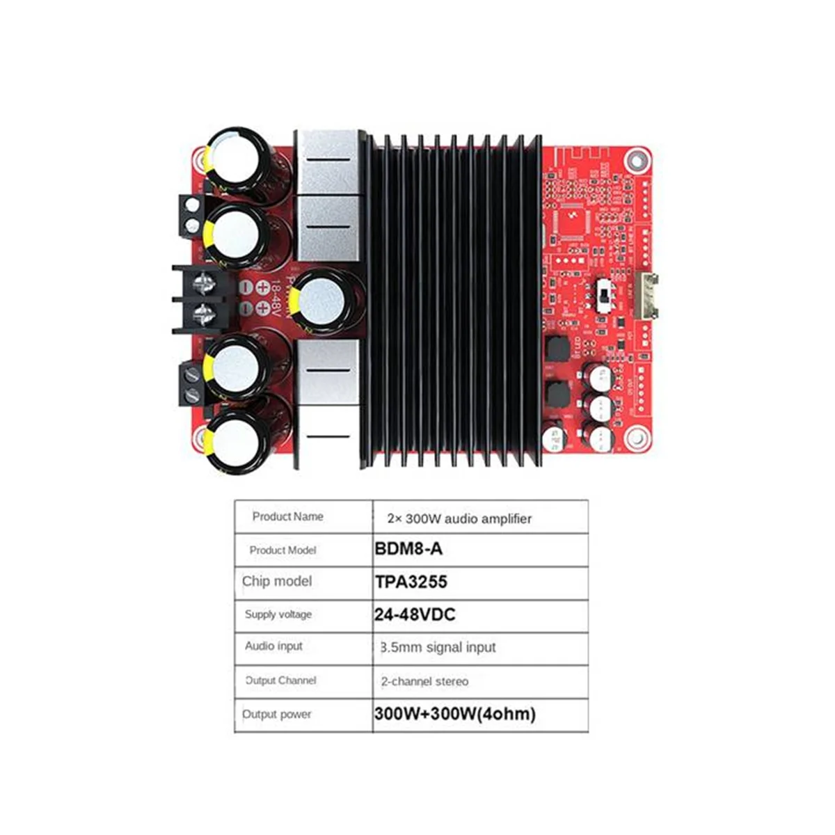 Двухканальная плата стереоусилителя 300Wx2 TPA3255, высокомощный цифровой усилитель мощности Bluetooth 5,0, строительный класс D, аудио усилитель