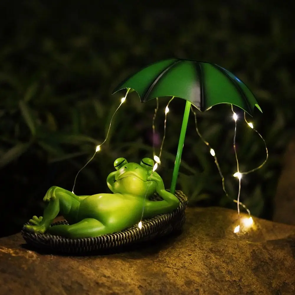 

Crafts Resin Solar Garden Frog Statue Creative Cute Garden Sculptures Funny Waterproof Frog Umbrella Pond Statues Porch