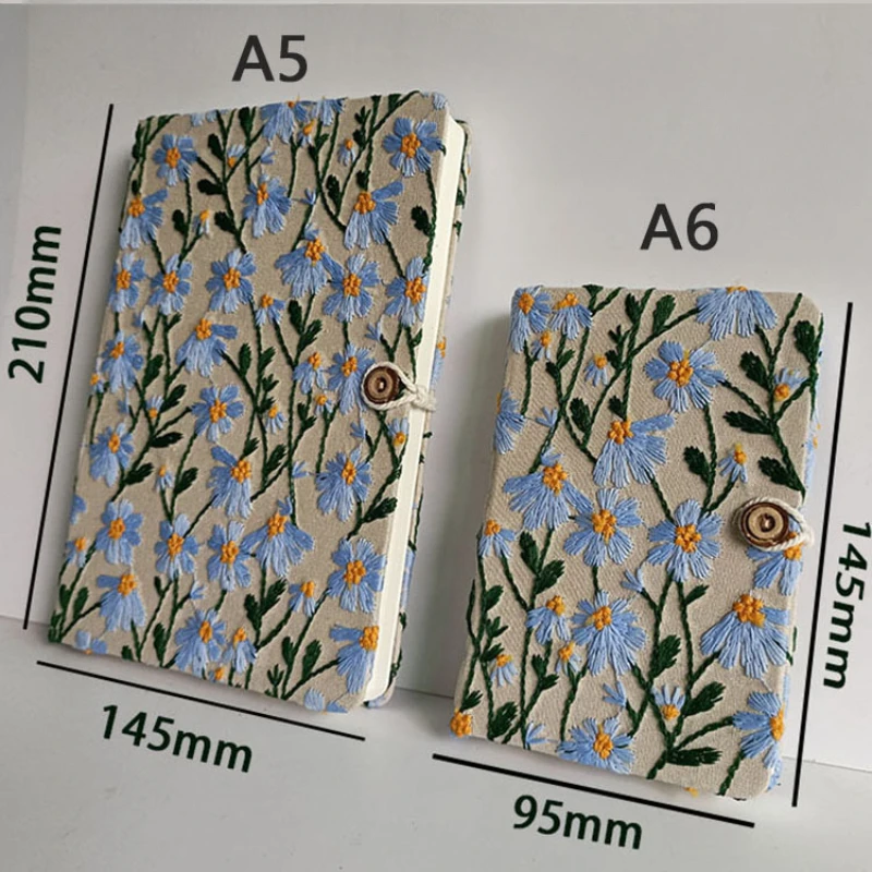 A5/A6 Fabric Embroidery Notebook Thickened 100g Horizontal Line Handbook Student School Writing Stationery Office Accessories