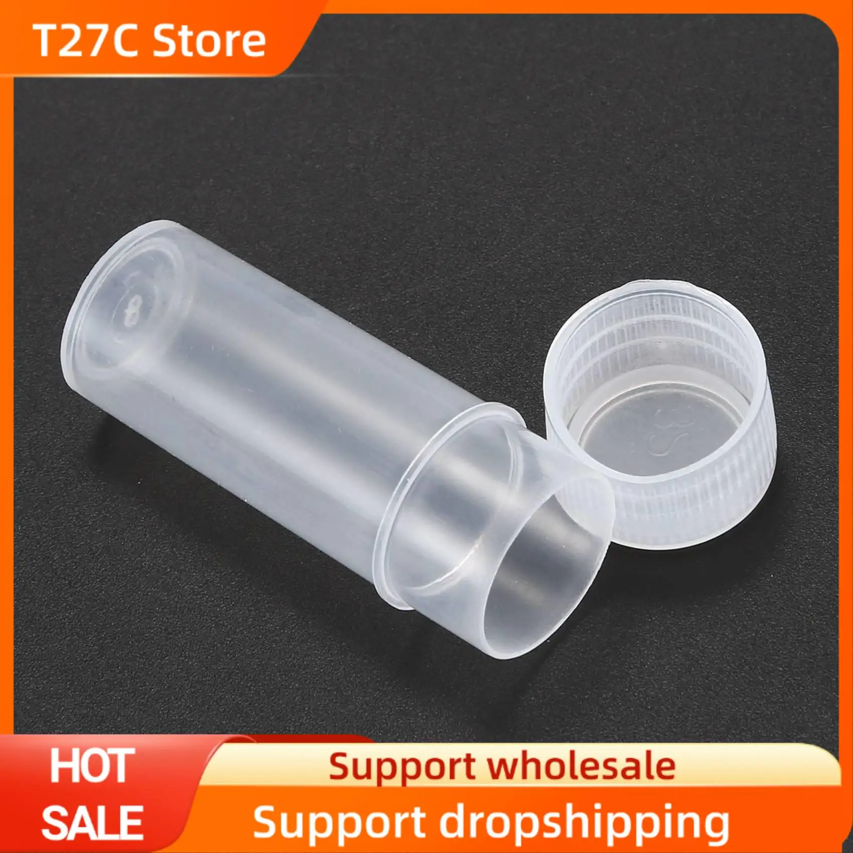 

T27C 100X Plastic Sample Bottle 5Ml Test Tube Lab Small Vial Storage Container + Lid