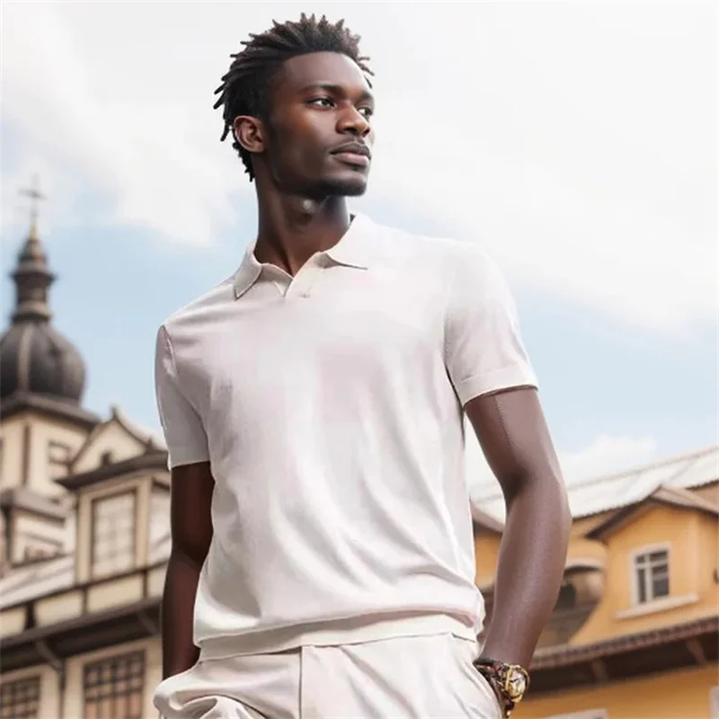 Men's V-Neck Ice silk cotton Polo Shirt Superfine Base Layer Short Sleeve shirt Quick dry Wicking Breathable Anti-Odor knit Tops