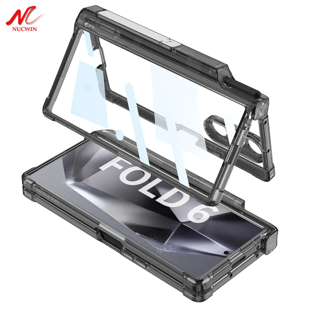 Transparent Airbag Hinge Protection Case for Samsung Galaxy Z Fold 6 With S Pen Holder ZFold 6 Built-in Screen Protector Cover