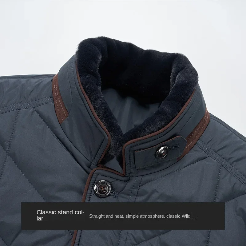 2024 Winter Warme Parka Heren Casual Retro Wollen Kraag Dikke Winddichte Gewatteerde Jas Mannelijke Middelbare Leeftijd Business Koudbestendige Jas