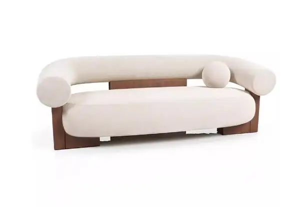 

Nordic Fabric Sofa Small Living Room Guest House Surprise Quiet Wind Designer Simple Arc Solid Wood Multi-person Sofa