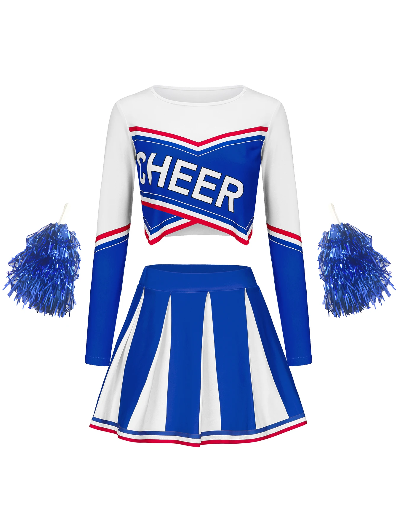 Women's Long Sleeve Cheerleader pompon Sexy Student Stage Music Performance Dress Uniform Adult Cheerleading Motion