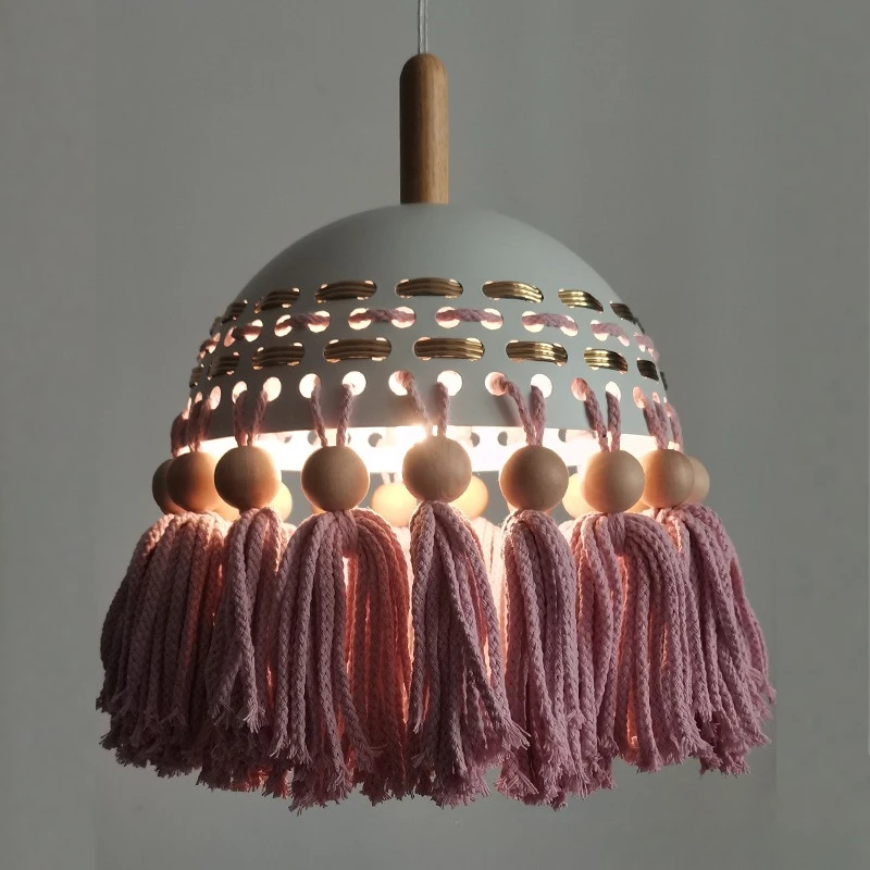 

French Rope Woven Tassel LED Pendant Light Rotundity Wrought Iron Hanging Lamp Living Room Bedroom Restaurant Kitchen Chandelier