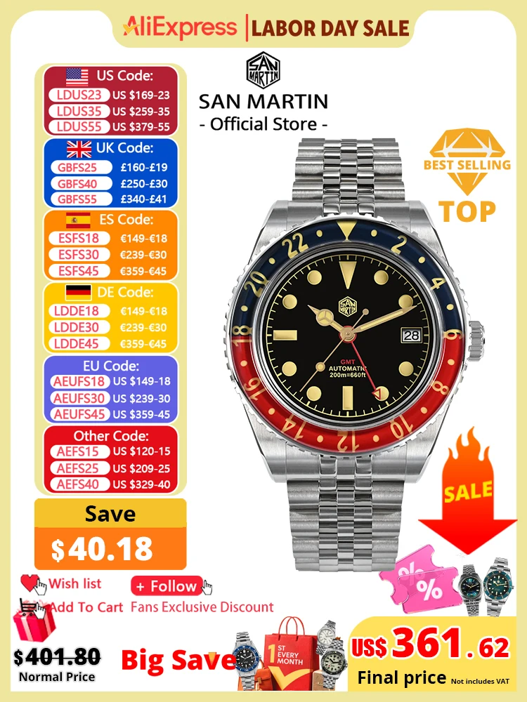 Seiko Watch Prospex - San martin-自動機械式時計,スポーツスタイル,フル発光,サファイアベゼル,nh34,nh34,40mm,sn0005
