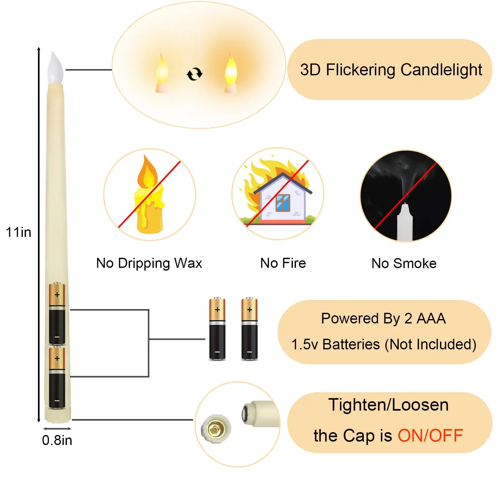 12-120Pcs LED Taper Candles Wedding Flickering Candles Battery Powered Flameless Candles with Timer Christmas/Dinner Decor