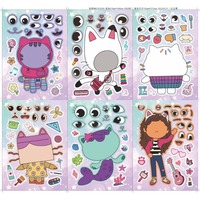 6/12pcs Gabby Dollhouses Stickers Cartoon Parent-child Interactive Puzzle Ledger DIY Face Stickers Kawaii Stationery Kids Toys