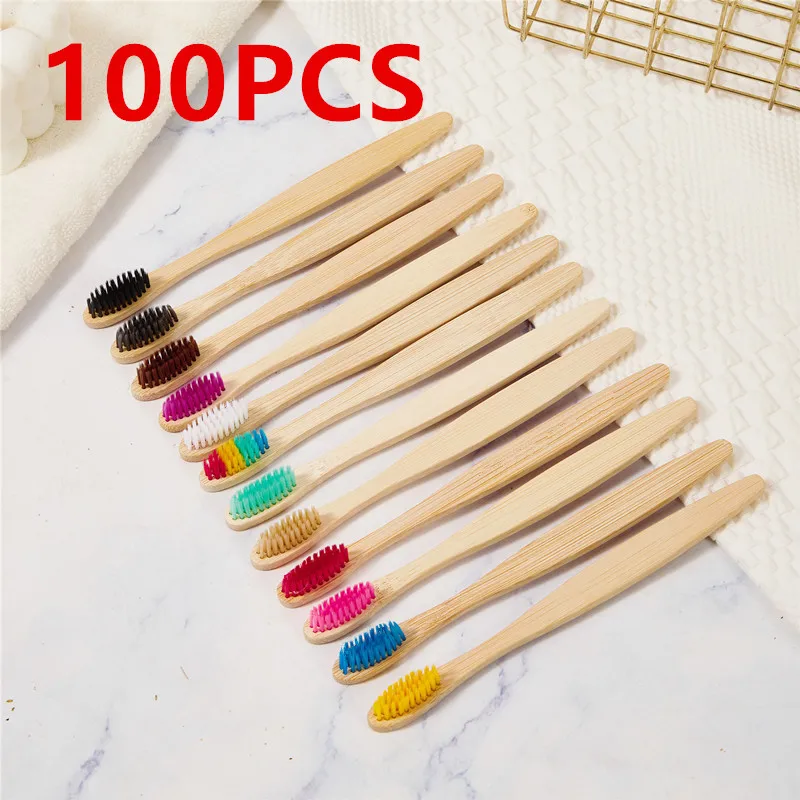 100pcs Eco Friendly Bamboo Toothbrushes Wholesale Bpa-free Natural Handle Soft Bristles Bambu Charcoal Biodegradable Tooth Brush